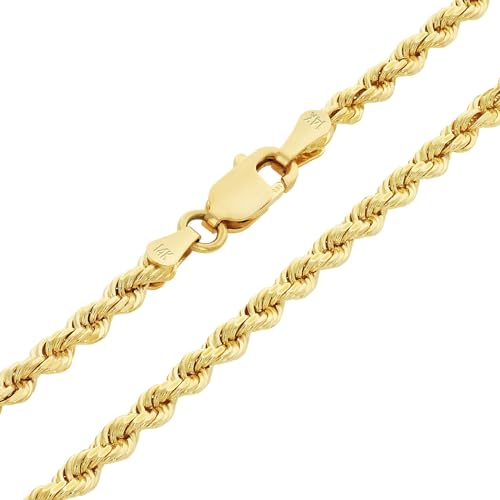 Nuragold 14k Real Yellow Gold Rope Chain 2mm Diamond Cut Bracelet or Anklet - 7"