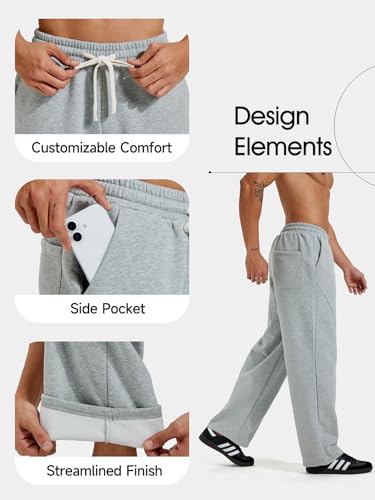 ZUY Men's Baggy Fleece Sweatpants Cotton Lounge Open Bottom Athletic Pants Straight Leg Drawstring with Pockets Light Grey M