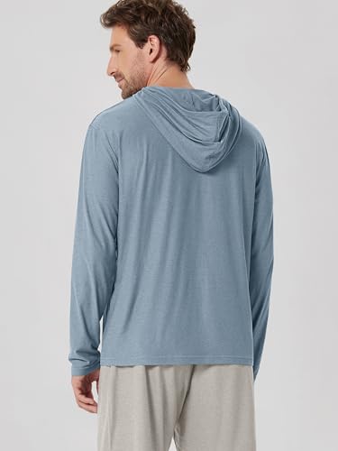 ODODOS Men's Long Sleeve Hoodie - odSTRATUM Tech Performance Pullover - Ultra Soft Moisture Wicking UPF 50+ Top, Dusty Blue Heather, X-Large