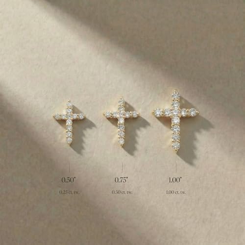 The Brothers Jewelry Co. Lab Grown Diamond Cross Necklace in 10K Solid Gold (0.25–1 ct. tw.) with 18-inch Box Chain (10K Yellow Gold, 0.50 CTTW)