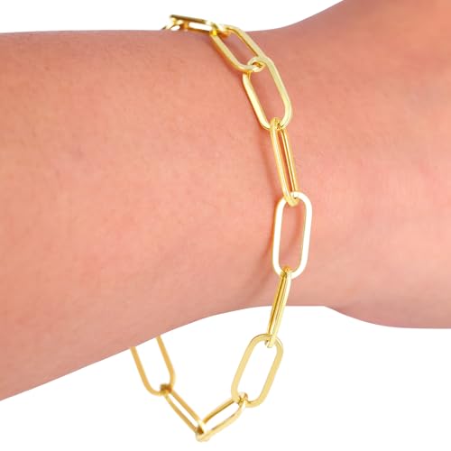 Nuragold 14k Real Yellow Gold 6mm Paperclip Chain Cable Link Bracelet - 7"