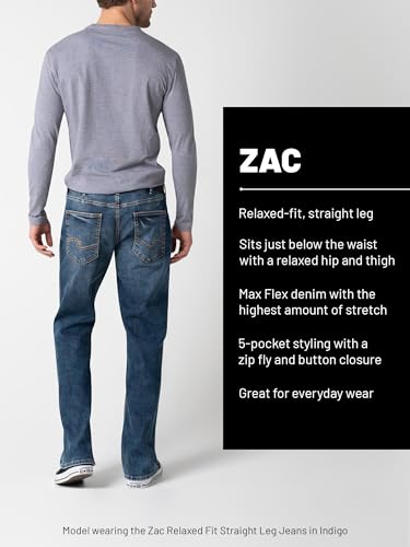 Silver Jeans Co. Men's Zac Relaxed Fit Straight Leg Jeans, Light Indigo, 36W x 30L