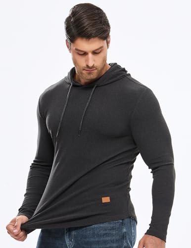 JMIERR Hoodies for Men Fashion Hooded Sweatshirt Long Sleeve Muscle Longline T Shirt Lightweight Fleece Pullover Sweater Shirts, US38(S), Grey