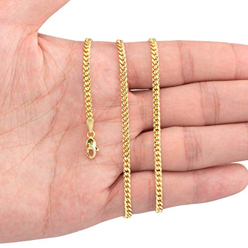 Nuragold 14k Real Yellow Gold Miami Cuban Link 3mm Chain Italian Necklace - 28"