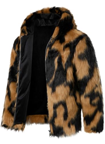 FANARCHER Men's Winter Luxury Overcoat Faux Fur Hoodie Coats Long Sleeve Jackets Parka Outwear