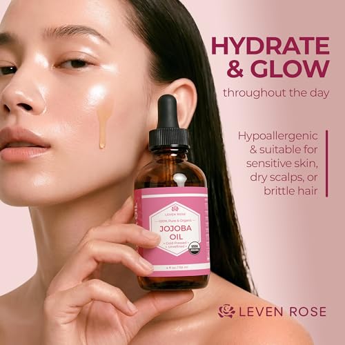 Leven Rose Jojoba Oil Organic Cold Pressed for Skin, Hair & Nails, 4 oz