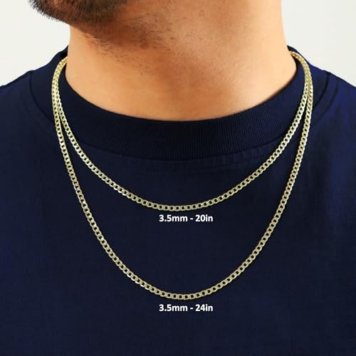 Nuragold 14k Real Yellow Gold Cuban Curb Link 3.5mm Chain Necklace, 16"-30" - 18"