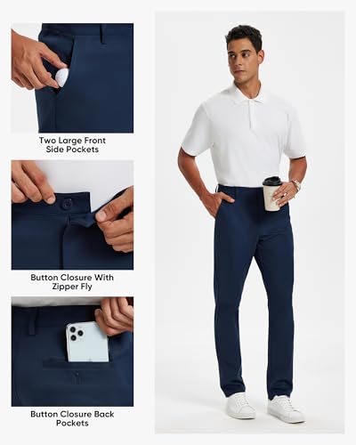Men's Classic Fit Stretch Golf & Dress Pants 30'' - All-Day Comfort Performance Pants for Travel, Business Casual & Work Royal Blue, 34W x 30L