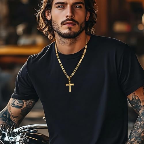 GLOSOLE Cross Necklace 14K Gold Cross Necklace for Men 24in