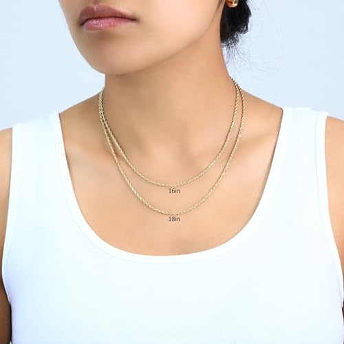 Nuragold 14k Real Yellow Gold Rope Chain Solid Diamond Cut Necklace - 1.8mm - 22"