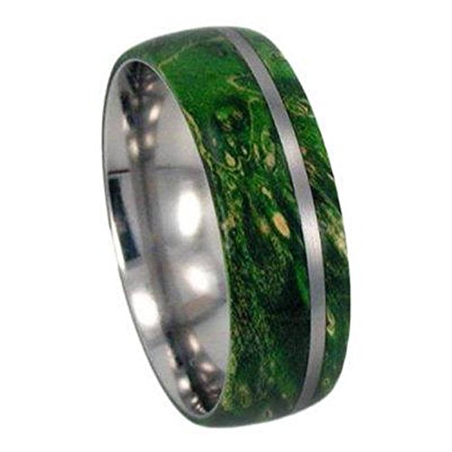 The Men's Jewelry Store (Unisex Jewelry) Created Emerald, Gibeon Meteorite 14k White Gold Ring and Green Box Elder Burl Wood Titanium Band, Couples Ring Set, M13.5-F8