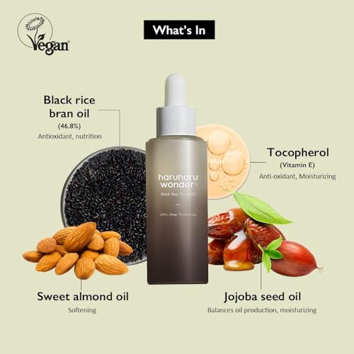 HARUHARU Black Rice Facial Oil, 1.01 fl.oz, Skin Barrier, Vegan