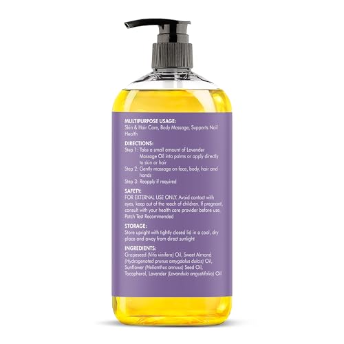 MAJESTIC PURE Lavender Massage Oil for Massage Therapy - Refreshing, and Relaxing - Natural Oils with Lavender Essential Oil - for All Skin Types - Men and Women Massage Lotion - 8 fl oz