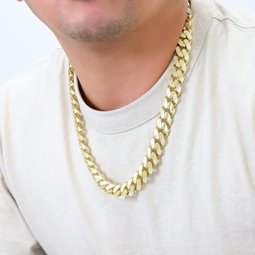 Nuragold 10k Real Yellow Gold Monaco 15mm Miami Cuban Chain Mens Necklace - 24"