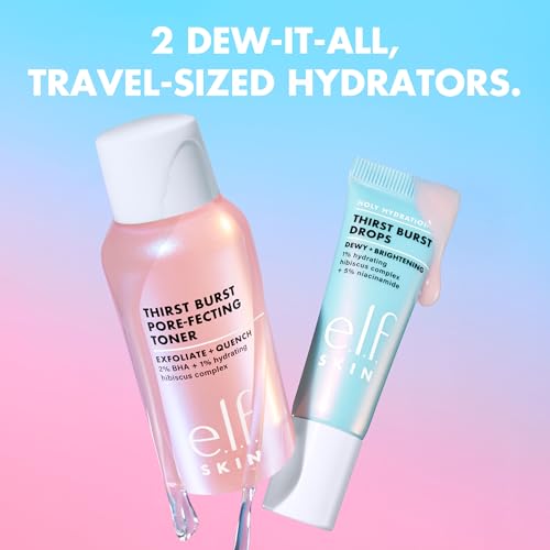 e.l.f. SKIN Thirst Burst Dew-O, Travel-Sized Skincare Set, Exfoliating Facial Toner & Hydrating Serum Drops, Gives Skin A Dewy, Bouncy Glow, Vegan & Cruelty-Free