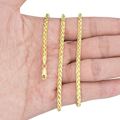 Nuragold 14k Real Yellow Gold 3mm Palm Wheat Spiga Round Chain Necklace - 24"
