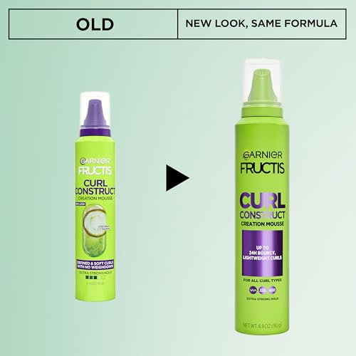 Garnier Fructis Curl Construct Creation Mousse, Curl Activator Provides Frizz Control, Long-Lasting Hold, and No Weigh-Down for Curly, Wavy, and Coily Hair, 6.8 oz (Packaging May Vary)