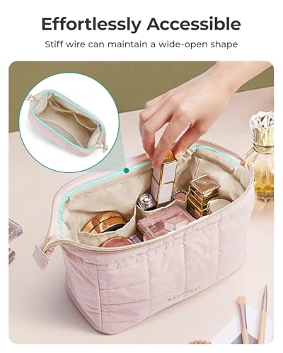 BAGSMART Makeup Bag Travel Toiletry Bag, Wide-open Zipper Pouch, Pink