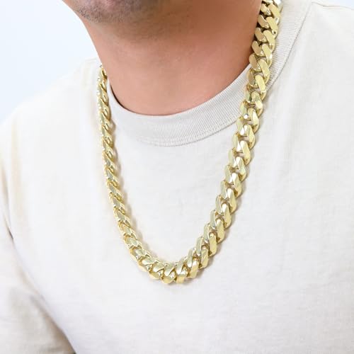 Nuragold 14k Real Yellow Gold Monaco 17mm Miami Cuban Chain Mens Necklace - 30"
