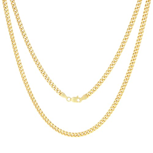 Nuragold 14k Real Yellow Gold Miami Cuban Lightweight Link 4mm Chain Necklace (16"-30") Italian Jewelry for Men & Women - 22"