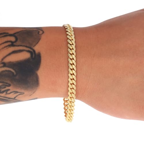 Nuragold 10K Real Yellow Gold Solid Miami Cuban Link Chain Italian Bracelet - 7.5",6mm