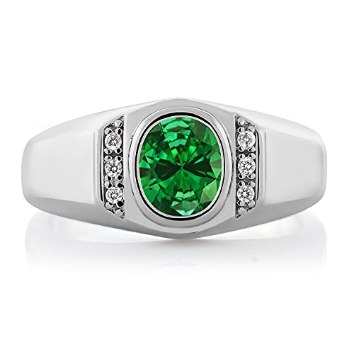 Gem Stone King 925 Silver Men’s Birthstone Ring, Created Emerald, 10