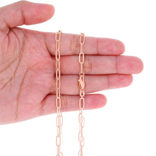 Nuragold 10k Real Rose Gold Paperclip 4mm Elongated Cable Link Bracelet (7"-8") Italian Jewelry for Men & Women - 7"