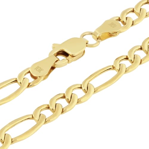 Nuragold 10k Real Yellow Gold Figaro Link 4.5mm Chain Bracelet (7"-9") - 8"