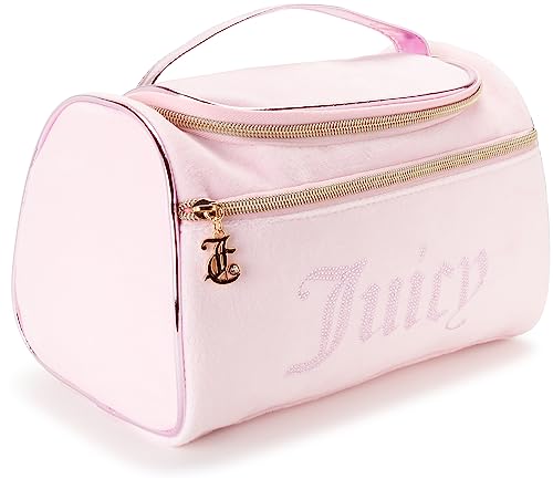 Juicy Couture Pink Makeup Bag Cosmetics Organizer Travel Essentials Hanging Duffel Velour Rhinestones