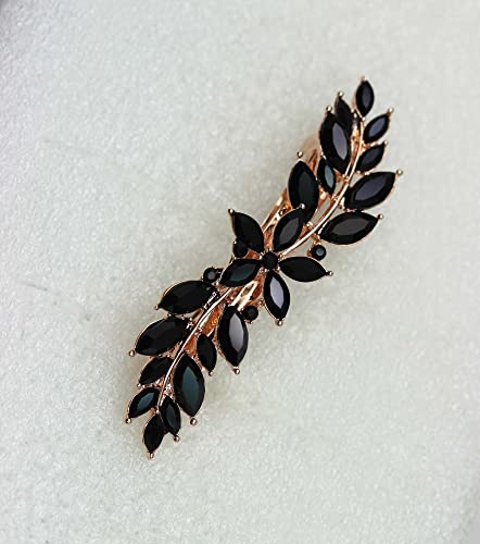 Faship Black Crystal Rose Gold Plated Small Floral Hair Barrette Clip