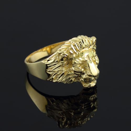 Solid 10K Yellow Gold Men's Lion Head Ring (Size 12)