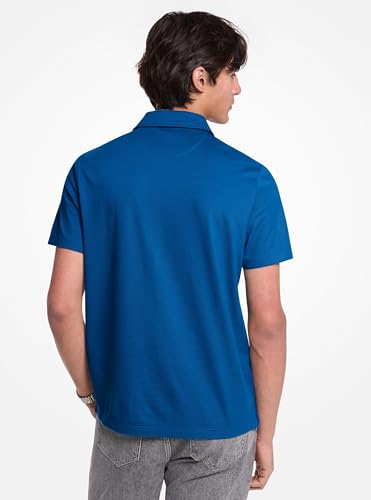 Michael Kors Men's Sleek Pique Short Sleeve Zip Polo, River Blue, M