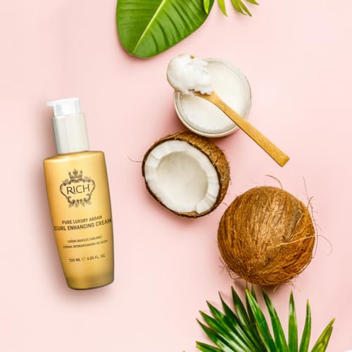 RICH Pure Luxury Curl Defining Cream for Curly & Wavy Hair - Controls Frizz and Add Natural Bounces - Enrich with Argan Oil, Coconut Oil & Hydrolyzed Wheat Protein - 4.05 Oz.