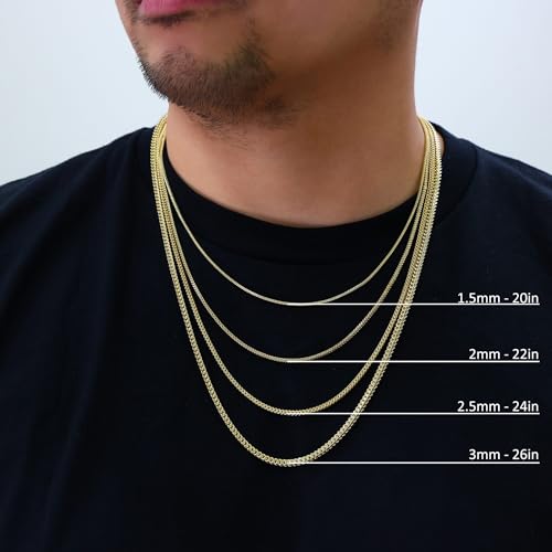 Nuragold 14K Real Yellow Gold Square Franco Box Chain Wheat Necklace - 16",2.5mm