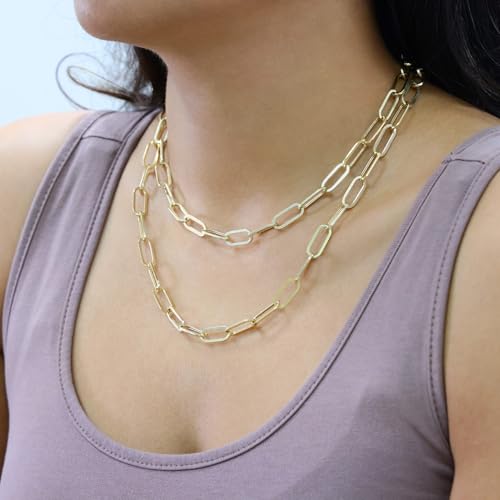 Nuragold 14k Real Yellow Gold 7mm Paperclip Chain Cable Link Necklace - 24"