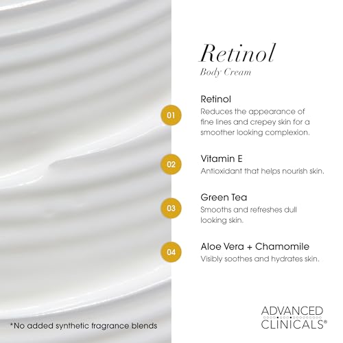 Advanced Clinicals Retinol Body Lotion + Brightening Vitamin C Lotion 2pc Skincare Set For Women & Men | Body Cream & Face Moisturizer Set Helps Improve The Look Of Dark Spots & Uneven Skin Tone, 2PC