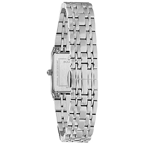 Bulova Ladies' Modern Quadra Diamond Dial Stainless Steel 3-Hand Quartz Watch, Black Dial Style: 96P202