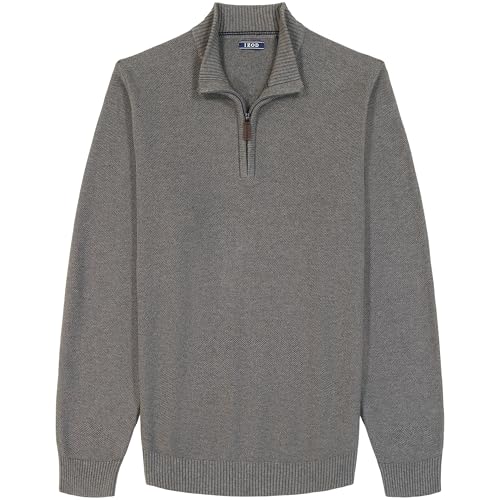 Izod Men's Luxury Classics Quarter Zip Sweater, Carbon Heather Honeycomb, Small