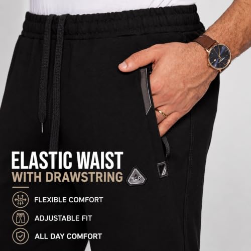 SCR Men's Tall Sweatpants - Made in Turkey Luxury Lounge, Athletic, Travel Sweat Pants for Men - 36 inch Inseam Extra Long - Zipper Pockets, 70% Cotton, Open Bottom, Large, 34Wx36L Big and Tall, Black