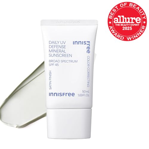 innisfree Daily Mineral UV Defense SPF 45 | Tinted Korean Sunscreen with Zinc Oxide for Redness | Gentle, Hydrating and Lightweight | Available in 2 Pack