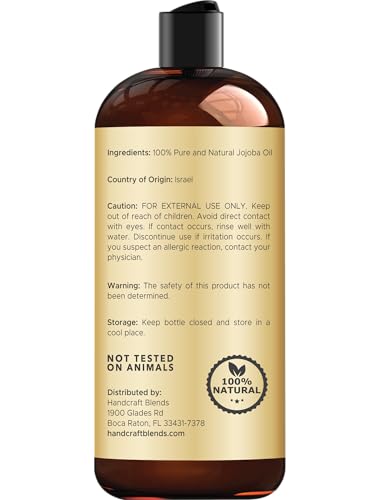 Handcraft Blends Jojoba Oil | 100% Pure and Natural | Ayurvedic Skin Care | Premium Grade Carrier Oil | Face | Skin | Hair | Massage | Cold-Pressed | Hexane-Free | 16 Fl Oz