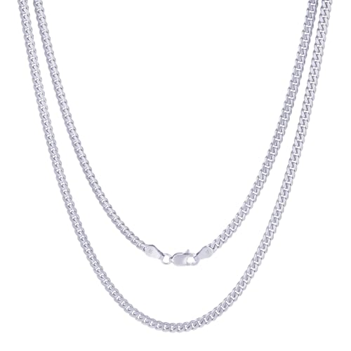 Nuragold 14K Real White Gold Miami Cuban Solid Link Chain Italian Necklace - 3.5mm,24"