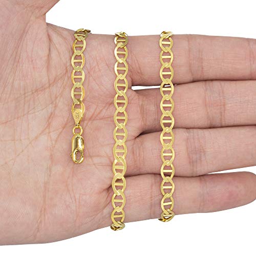 Nuragold 10K Real Yellow Gold 5mm Mariner Chain Solid Link Anchor Necklace - 22"