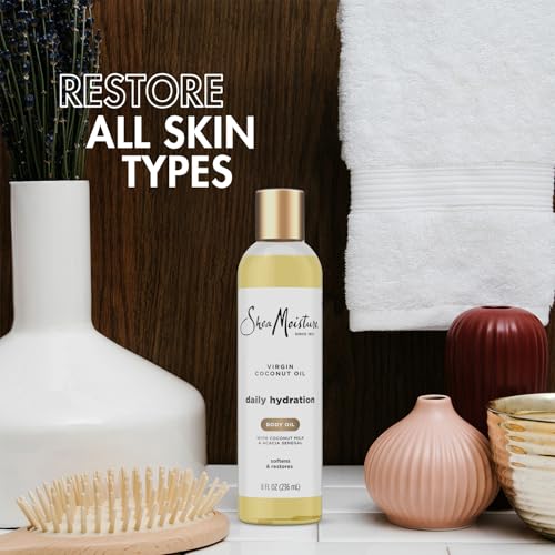 Shea Moisture Body Oil, Daily Hydration 2-Pack – Lightweight, Non-Greasy Moisturizer with 100% Extra Virgin Coconut Oil, Coconut Milk, and Acacia Senegal, 8 Oz Ea