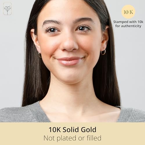 MAX + STONE Solid 10K Gold Hoop Earrings for Women | 1mm Tube, Flex Continuous 16mm (0.6 Inch) Diameter Small