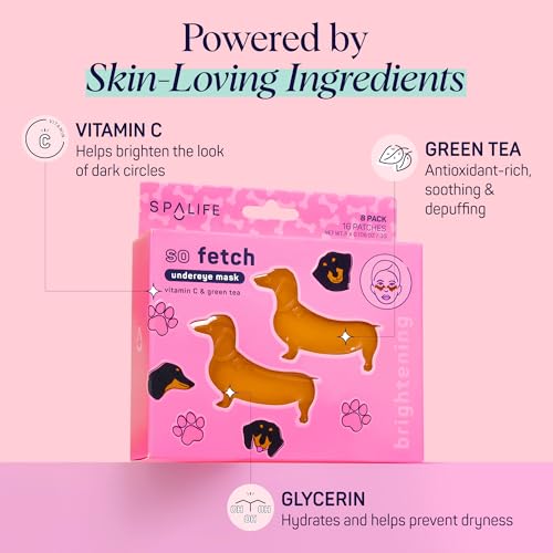 SpaLife So Fetch Hydrogel Under Eye Patches for Dark Circles | Dachshund Under Eye Patches for Puffy Eyes | Weiner Dog Undereye Bags and Puffiness Removal | Bachelorette Party Favors | 8 Pairs