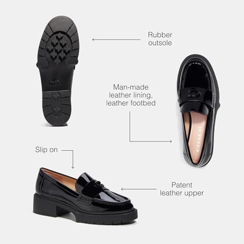 COACH Women's Flats Leah Loafer in Patent Leather, Color Black Patent, Size 6