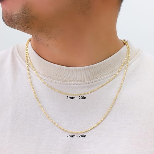 Nuragold 10k Real Yellow Gold 2mm Rope Chain Lightweight Necklace (16"-30") - 22"