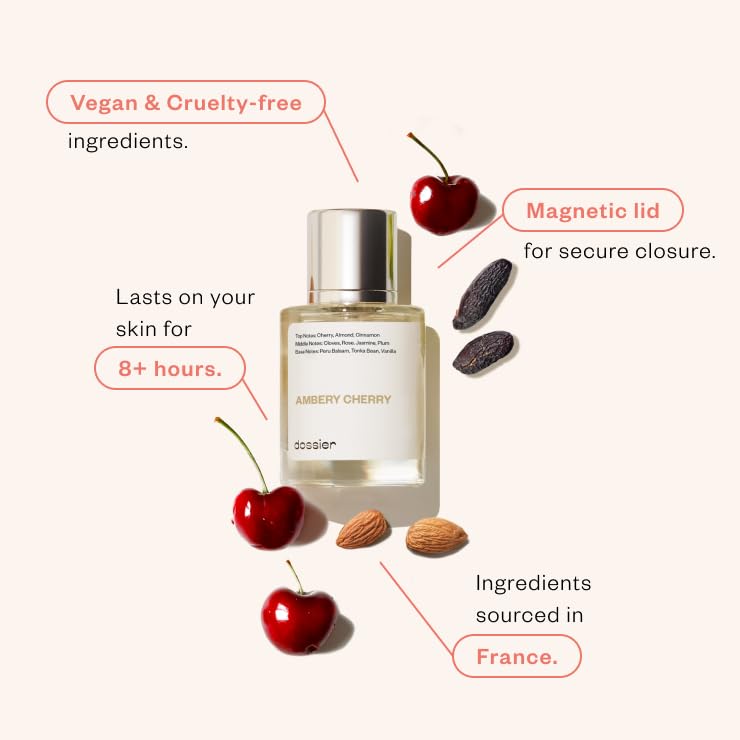 Dossier - Eau de Parfum - Ambery Cherry - Inspired by T.Ford Lost Cherry - Perfume Luxury - Pure Infused - Paraben Free - Vegan - For Women Men Unisex - Fragrance 1.7 oz (Spray 50ml)