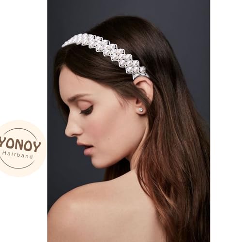 YONOY Pearl Headbands for Women, White Faux Pearl Hair Accessories, Dainty Bling Hairbands, 6 Pack, Perfect for Wedding Events